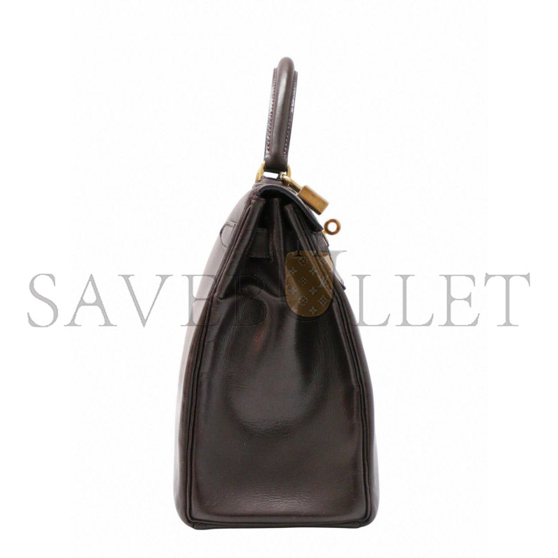 H**me5 master kelly 28 box leather chocolate brown gold hardware (28*22*10cm)